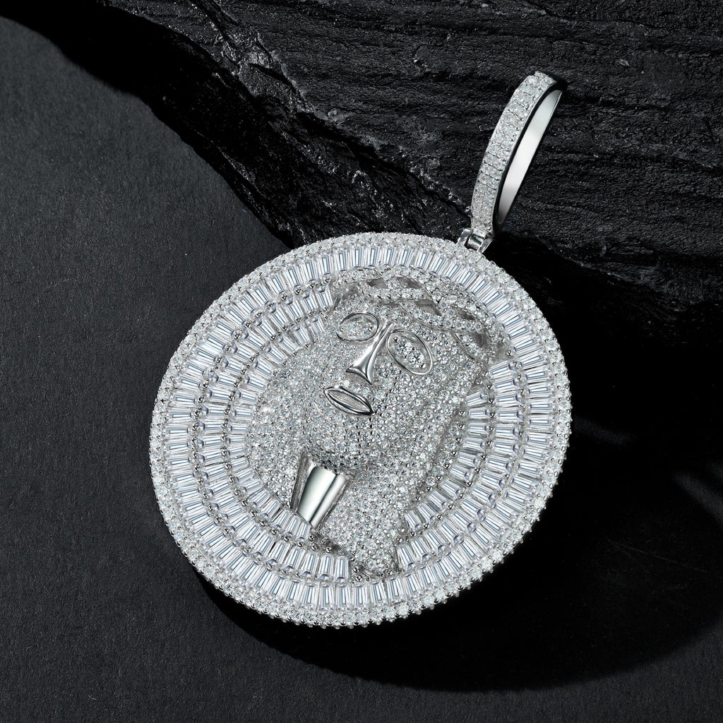 Leone Moissanite Lion Medallion Necklace in Sterling Silver