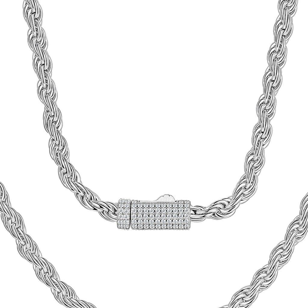 Perlona Rope Chain Necklace with Moissanite Clasp in Sterling Silver — detail