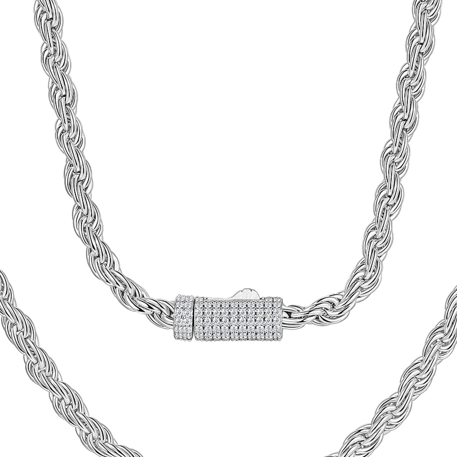 Perlona Rope Chain Necklace with Moissanite Clasp in Sterling Silver — detail