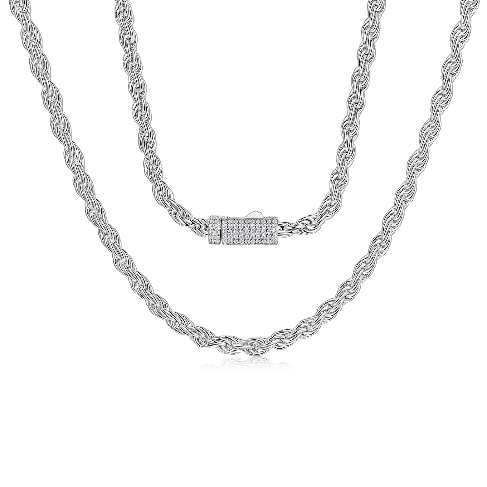 Perlona Rope Chain Necklace with Moissanite Clasp in Sterling Silver