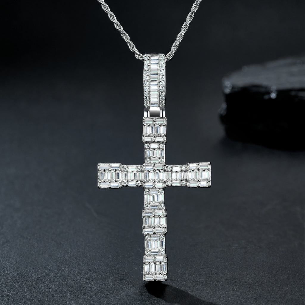 Colonnato Moissanite Cross Necklace in Sterling Silver