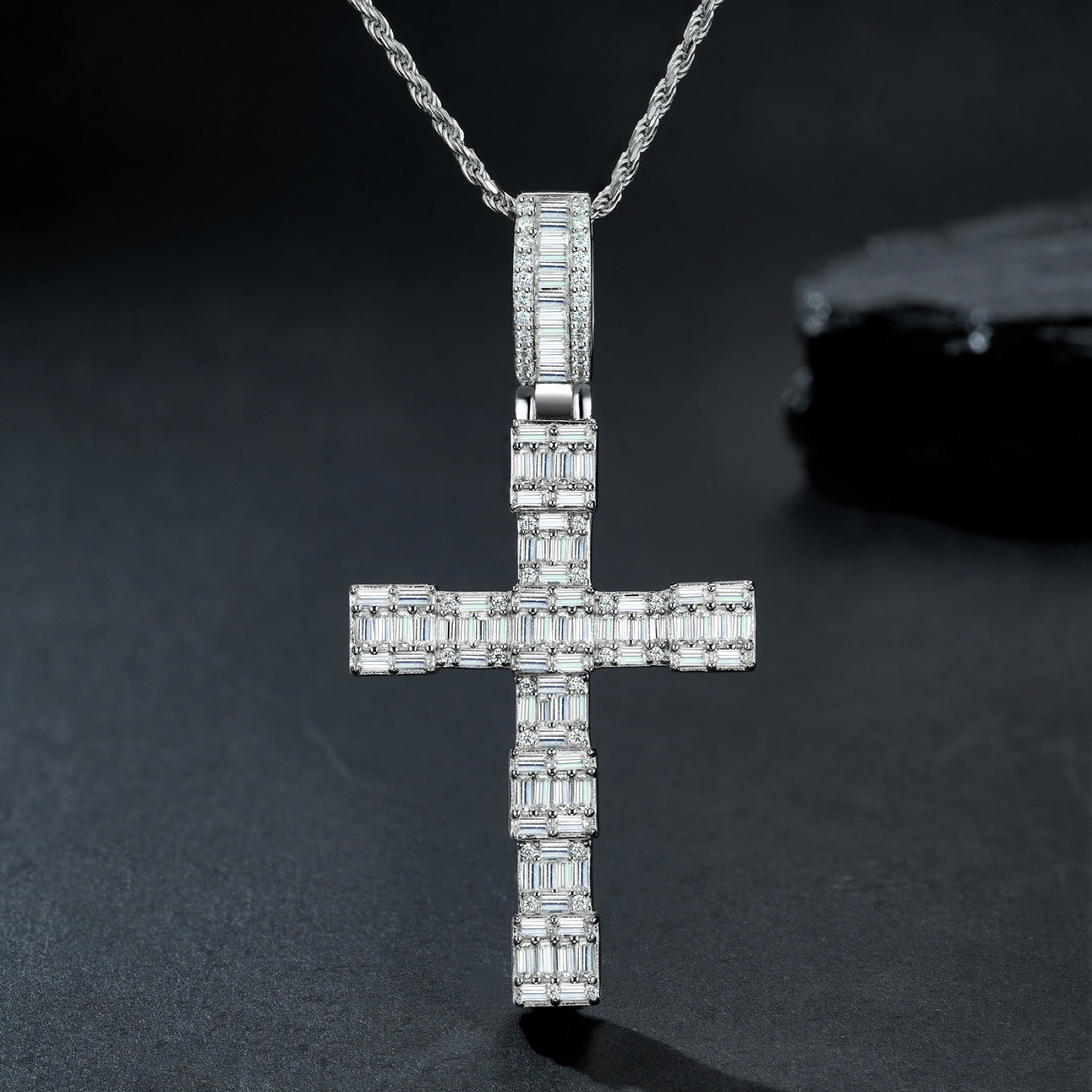Colonnato Moissanite Cross Necklace in Sterling Silver