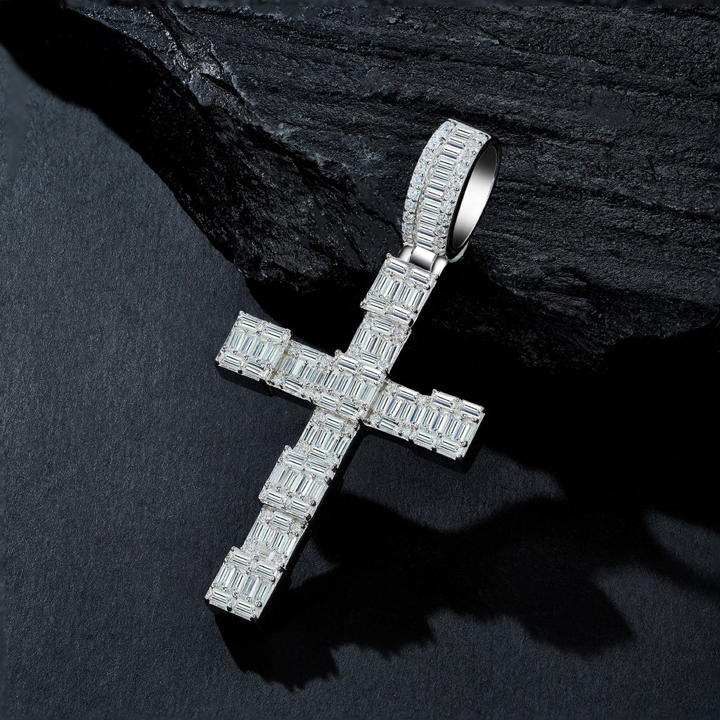 Colonnato Moissanite Cross Necklace in Sterling Silver