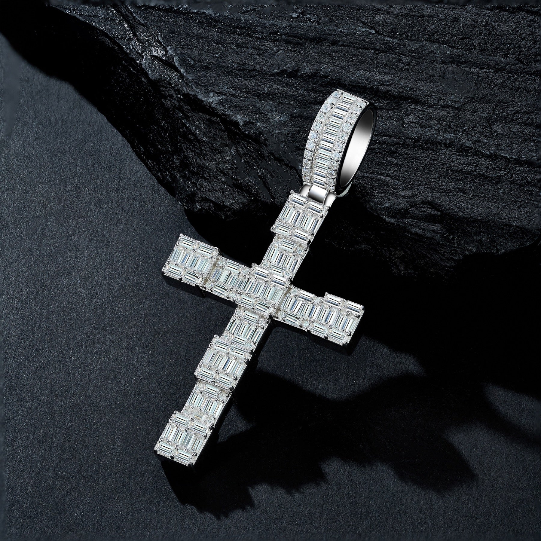 Colonnato Moissanite Cross Necklace in Sterling Silver