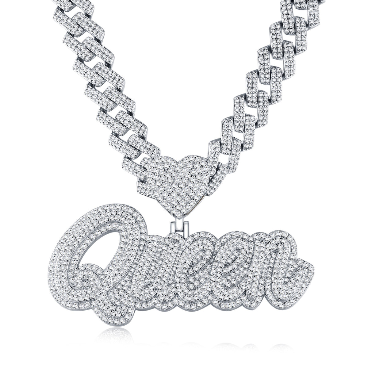 Queen Moissanite Nameplate Pendant in Sterling Silver