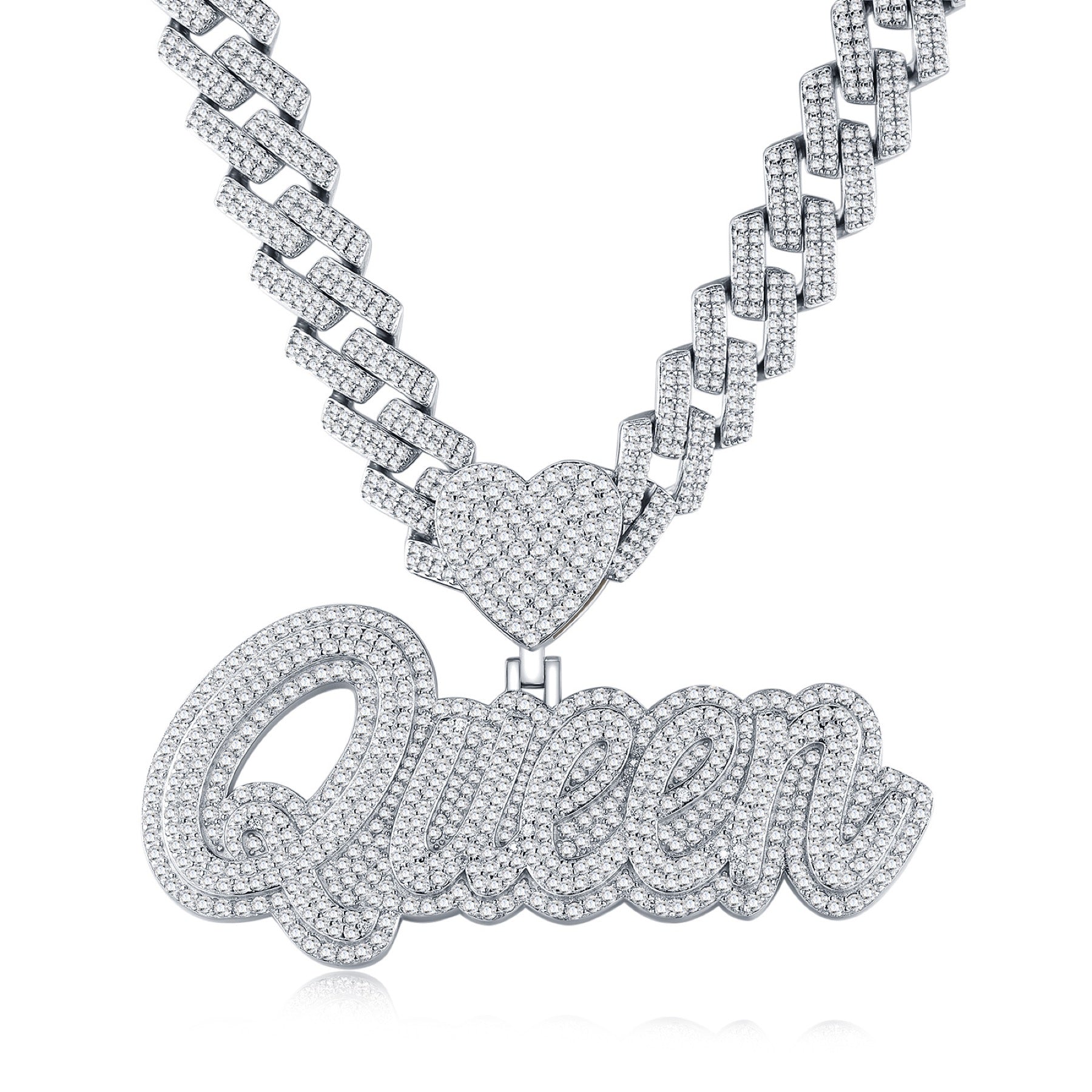 Queen Moissanite Nameplate Necklace in Sterling Silver