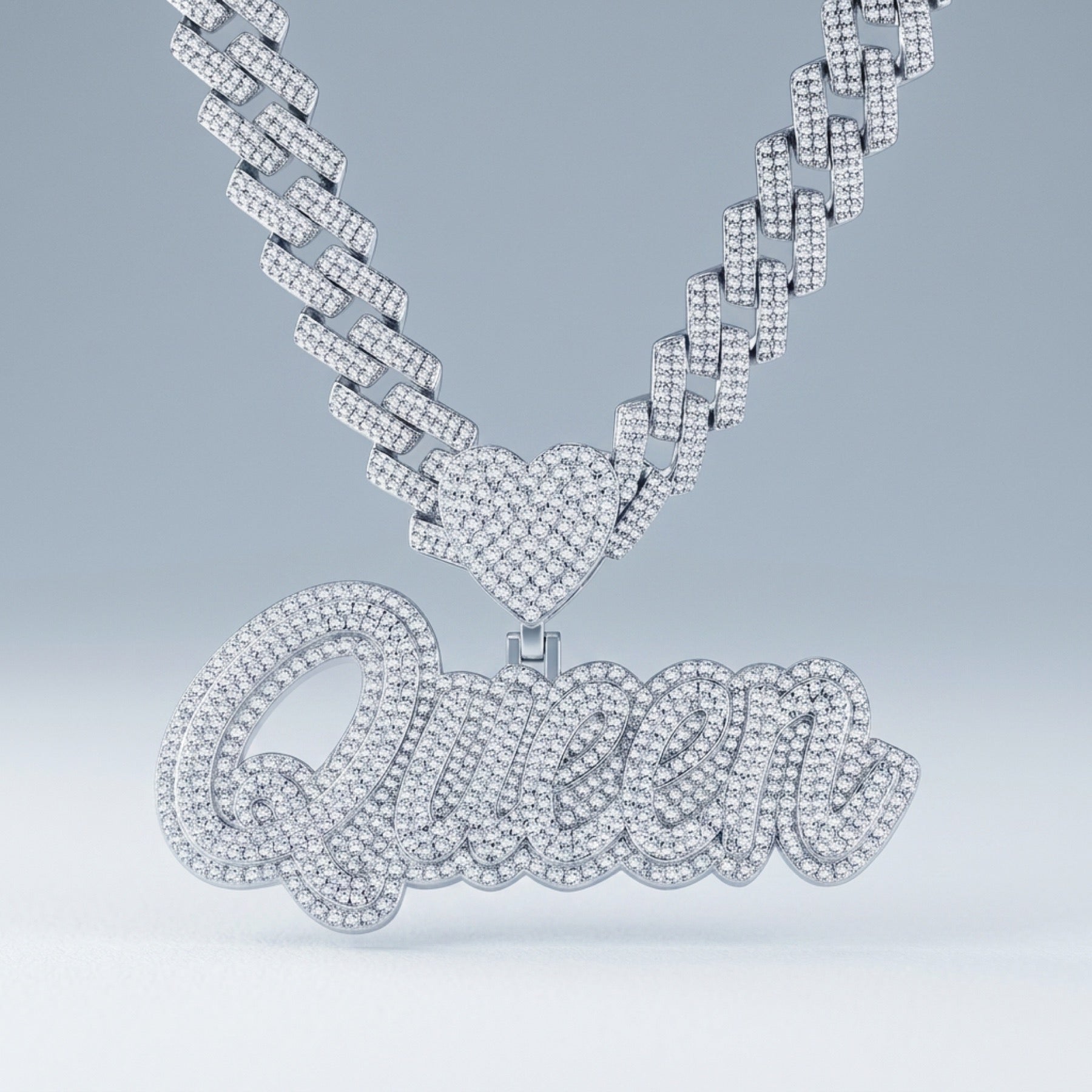 Queen Moissanite Nameplate Necklace in Sterling Silver