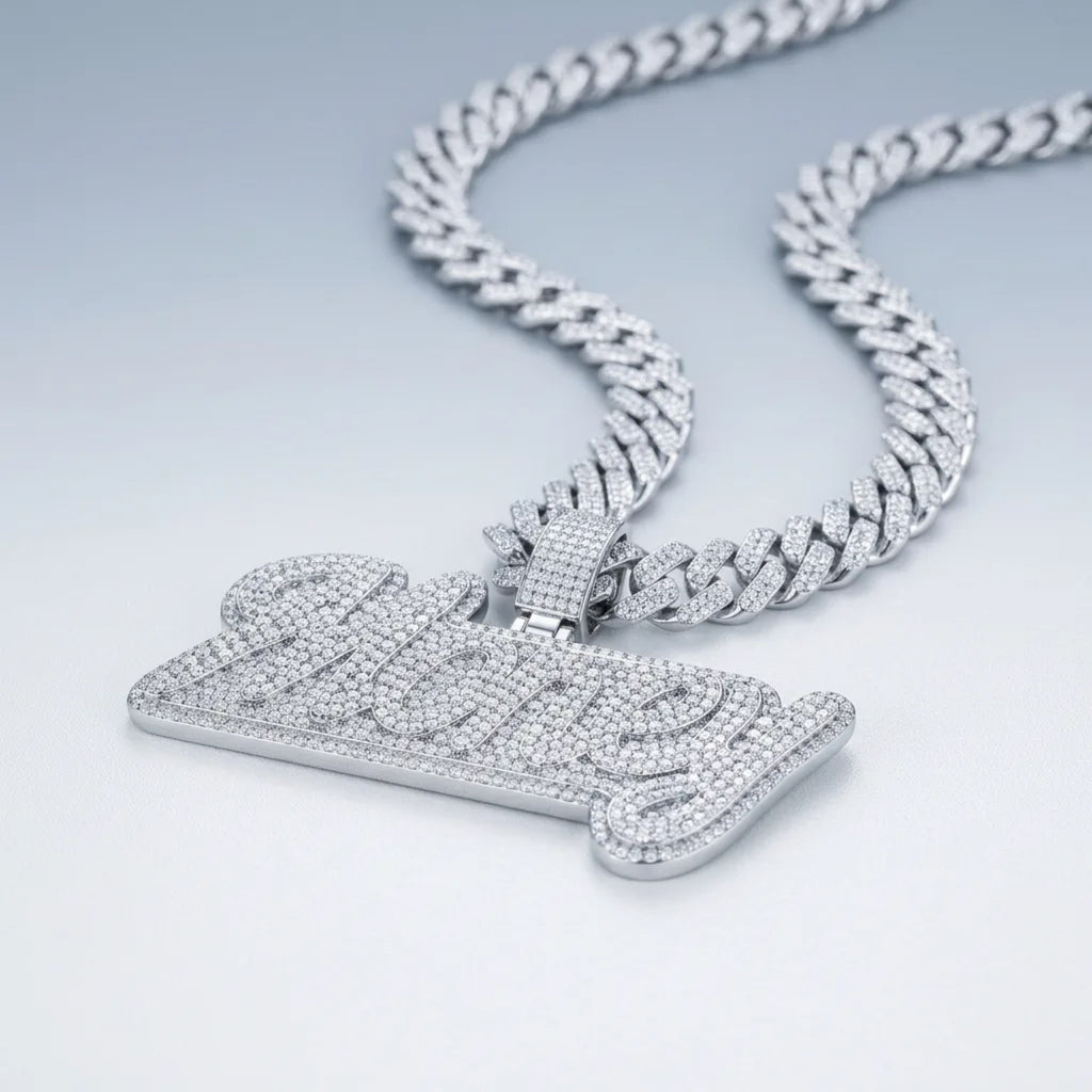 Shorty Moissanite Nameplate Necklace in Sterling Silver