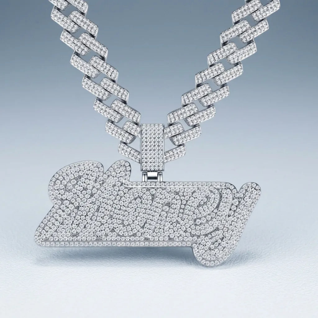 Shorty Moissanite Nameplate Necklace in Sterling Silver