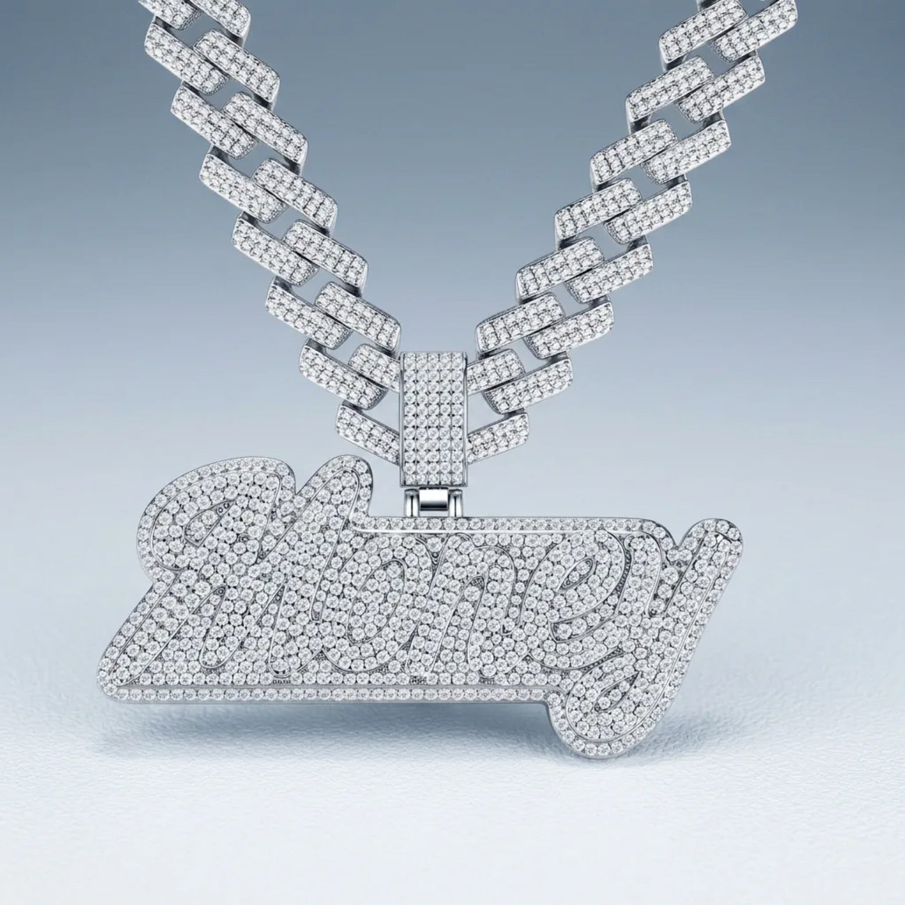 Shorty Moissanite Nameplate Necklace in Sterling Silver
