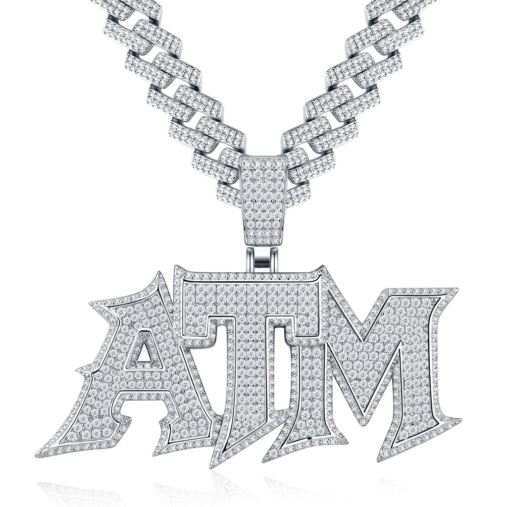 ATM Moissanite Nameplate Necklace in Sterling Silver