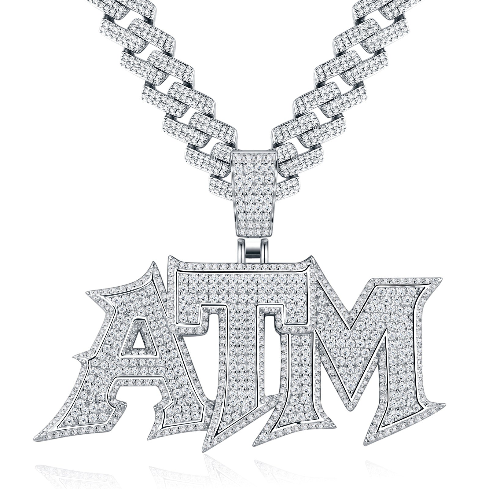 ATM Moissanite Nameplate Necklace in Sterling Silver