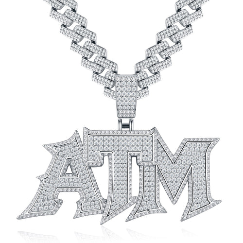 ATM Moissanite Nameplate Necklace in Sterling Silver
