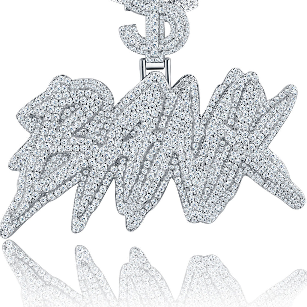 Bank Moissanite Nameplate Necklace in Sterling Silver — detail