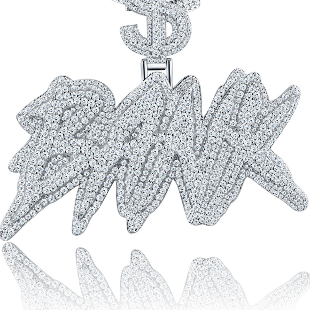 Bank Moissanite Nameplate Pendant in Sterling Silver — detail