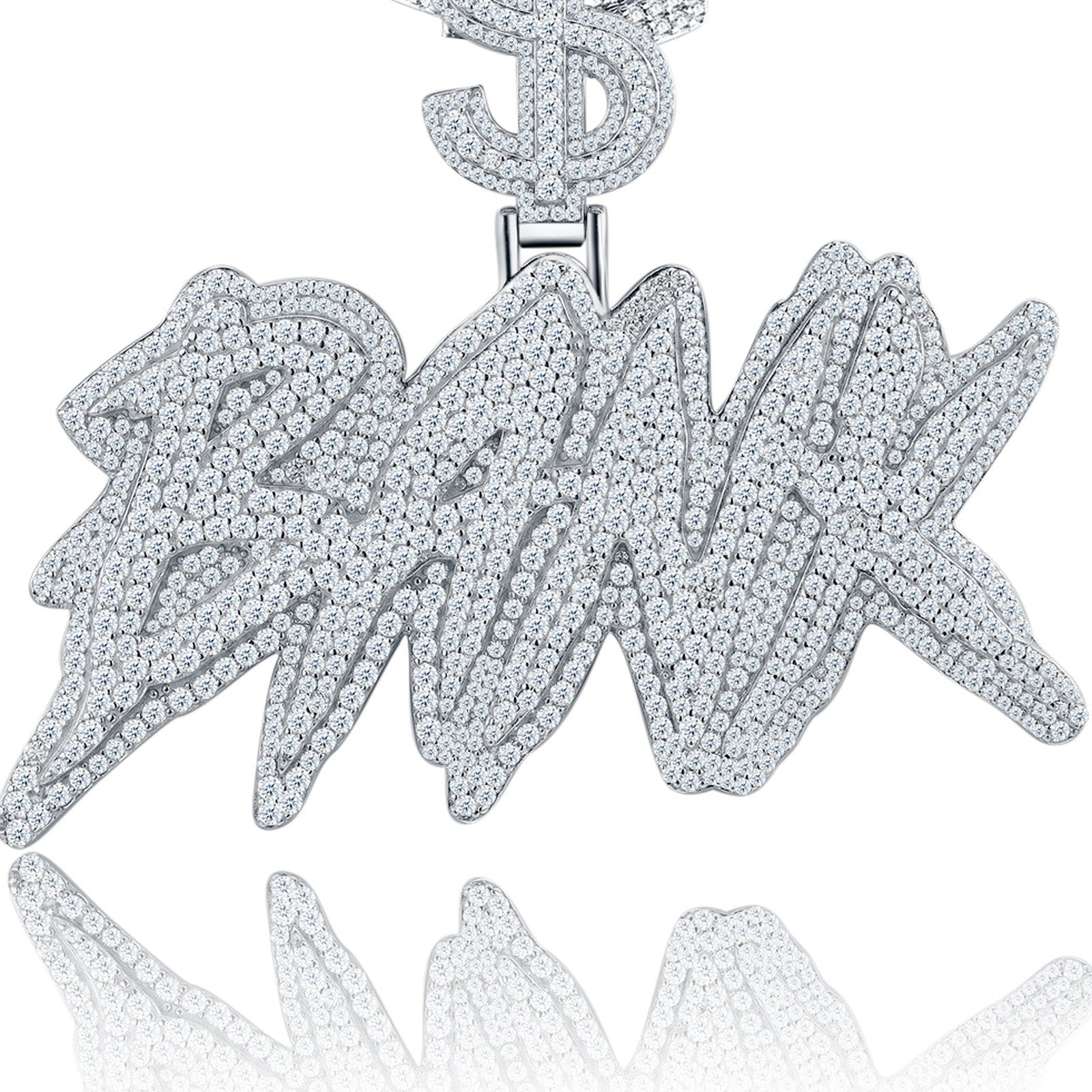 Bank Moissanite Nameplate Necklace in Sterling Silver — detail