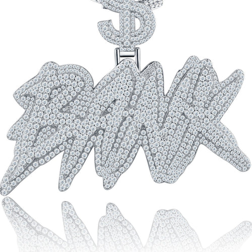 Bank Moissanite Nameplate Necklace in Sterling Silver — detail