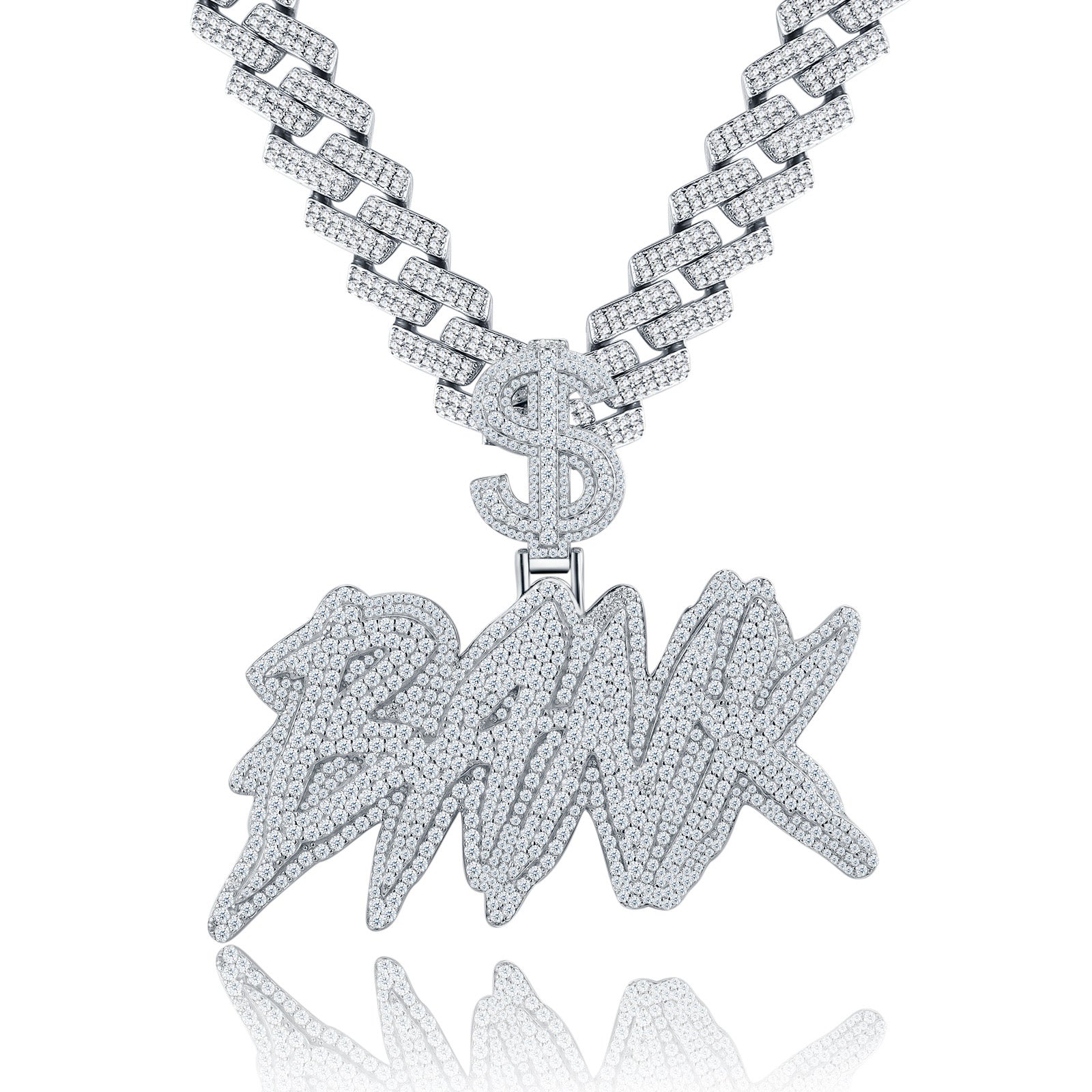 Bank Moissanite Nameplate Necklace in Sterling Silver