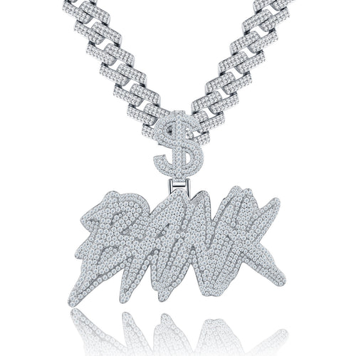 Bank Moissanite Nameplate Necklace in Sterling Silver