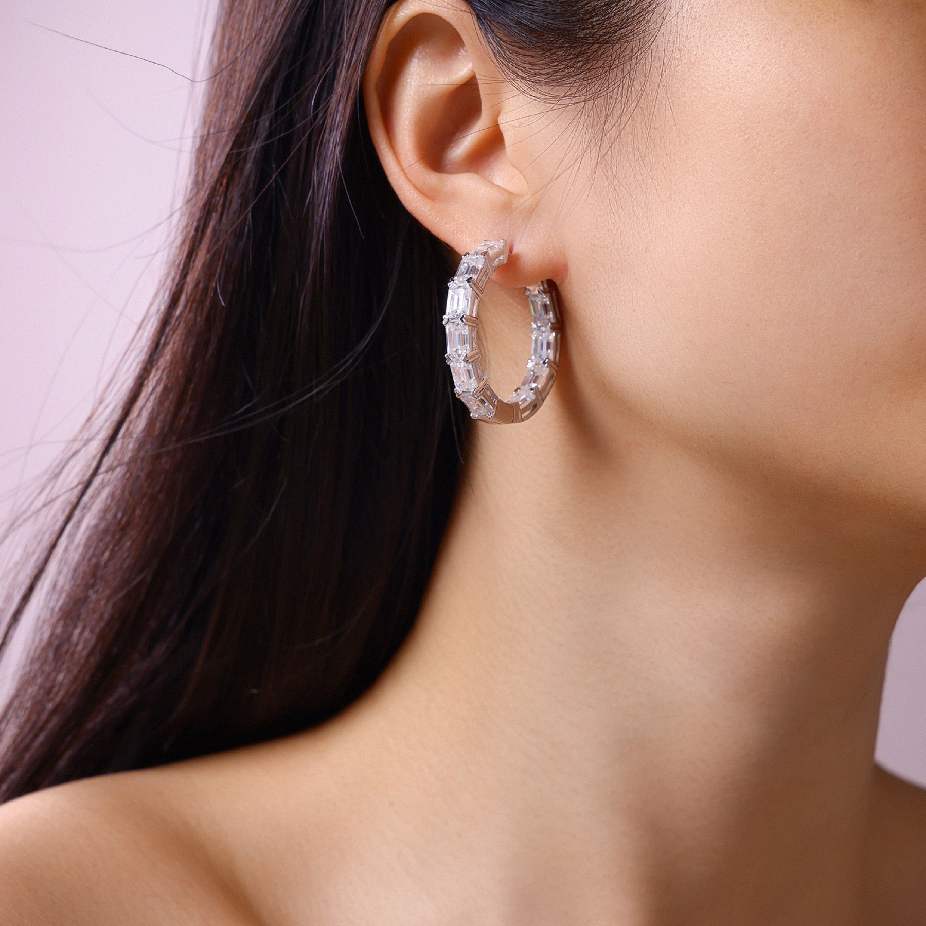 Ambra Moissanite Hoop Earrings in Sterling Silver