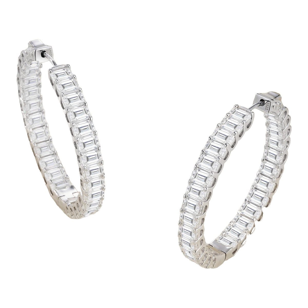 Anello Moissanite Hoop Earrings in Sterling Silver, product photo on white background