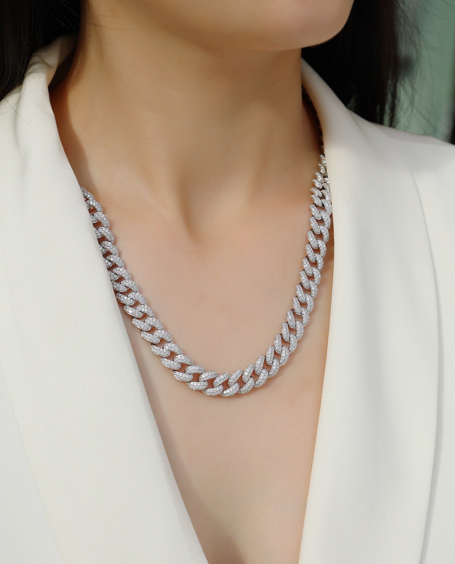Aurora Moissanite Cuban Link Bracelet in Sterling Silver