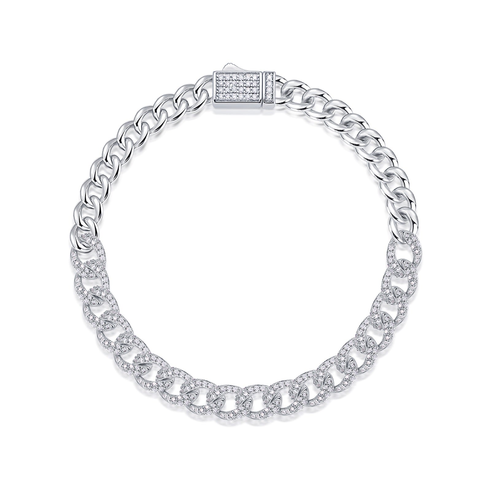 Sommo Moissanite Cuban Link Bracelet in Sterling Silver