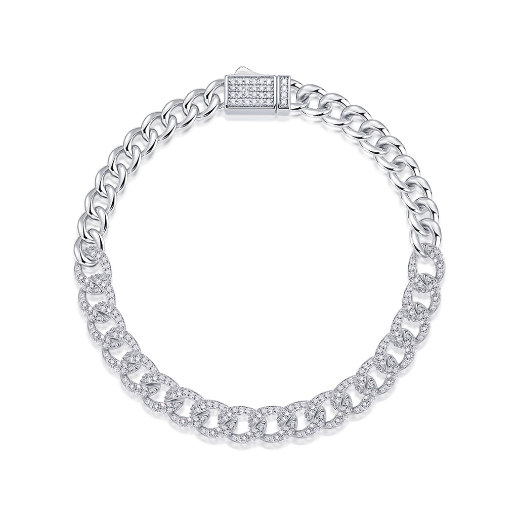 Sommo Moissanite Cuban Link Bracelet in Sterling Silver