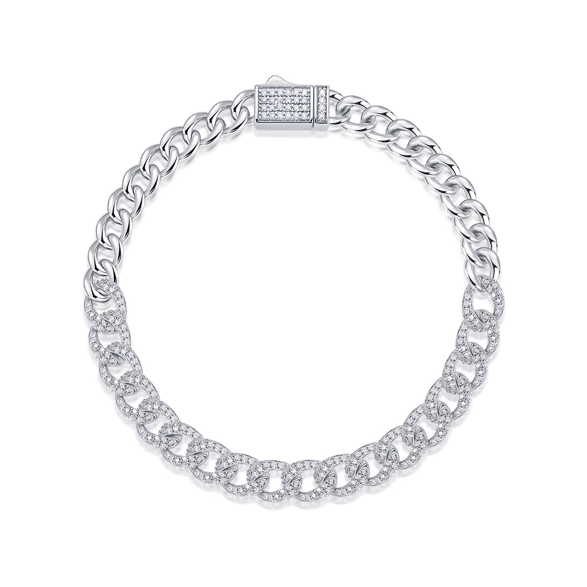 Sommo Moissanite Cuban Link Bracelet in Sterling Silver