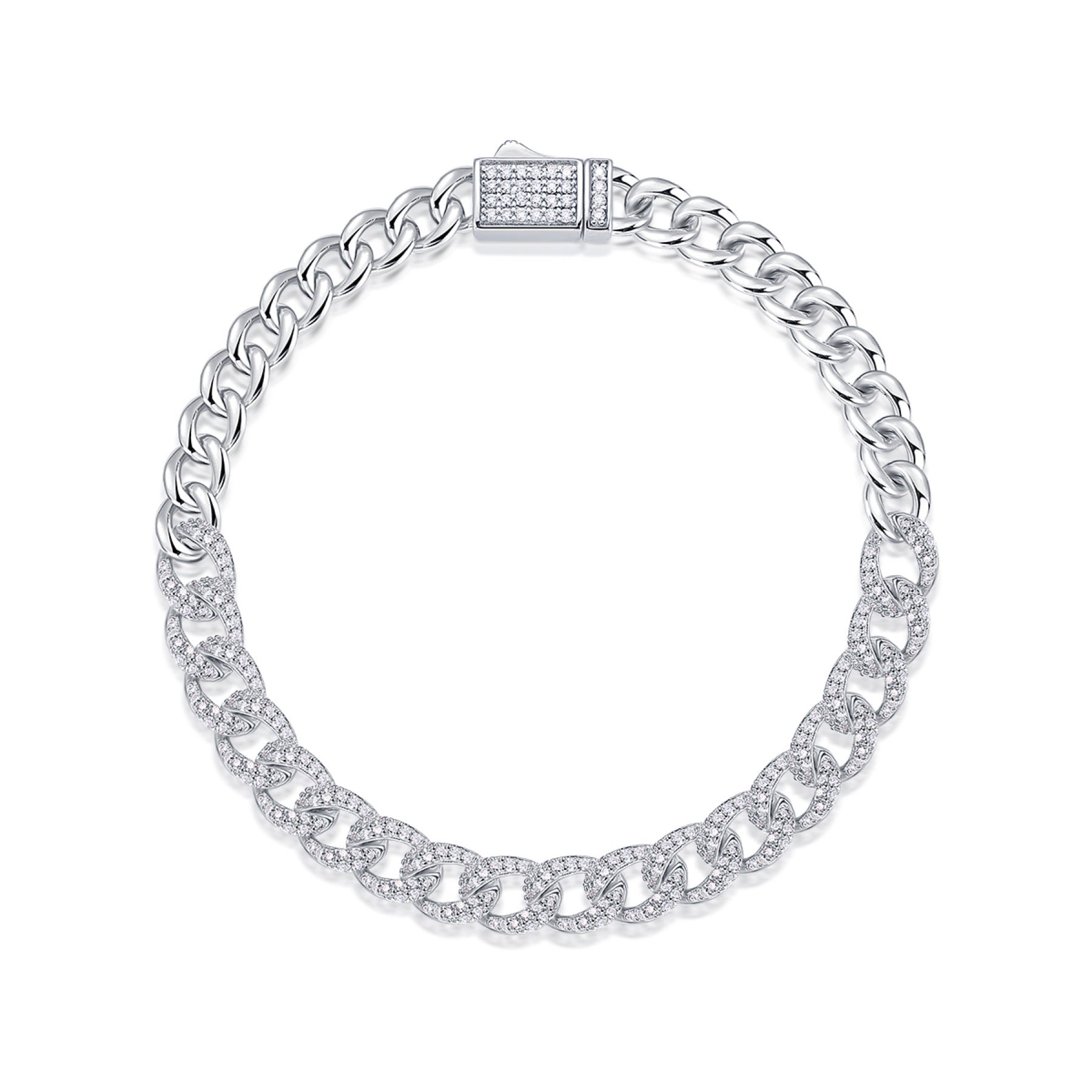 Sommo Moissanite Cuban Link Bracelet in Sterling Silver
