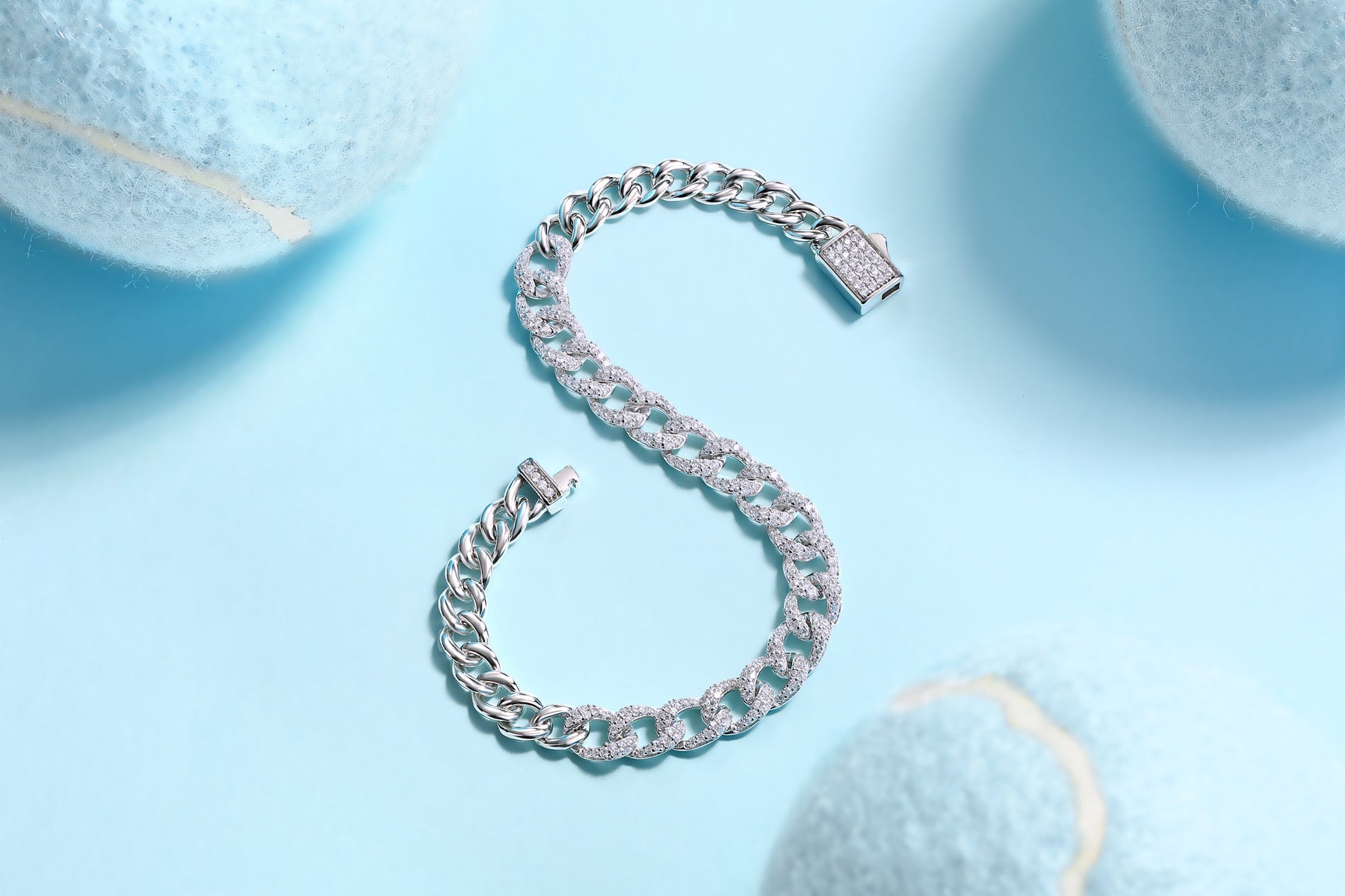 Sommo Moissanite Cuban Link Bracelet in Sterling Silver