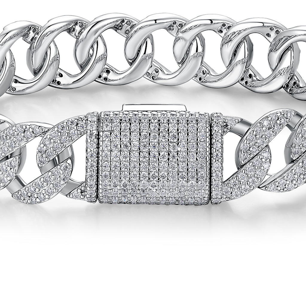 Nodulo Moissanite Cuban Link Bracelet in Sterling Silver — detail