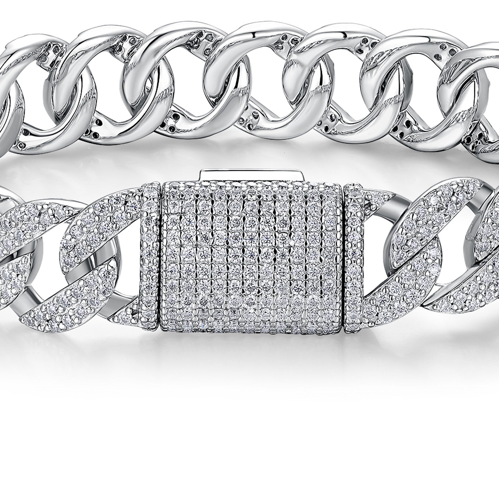 Nodulo Moissanite Cuban Link Bracelet in Sterling Silver — detail