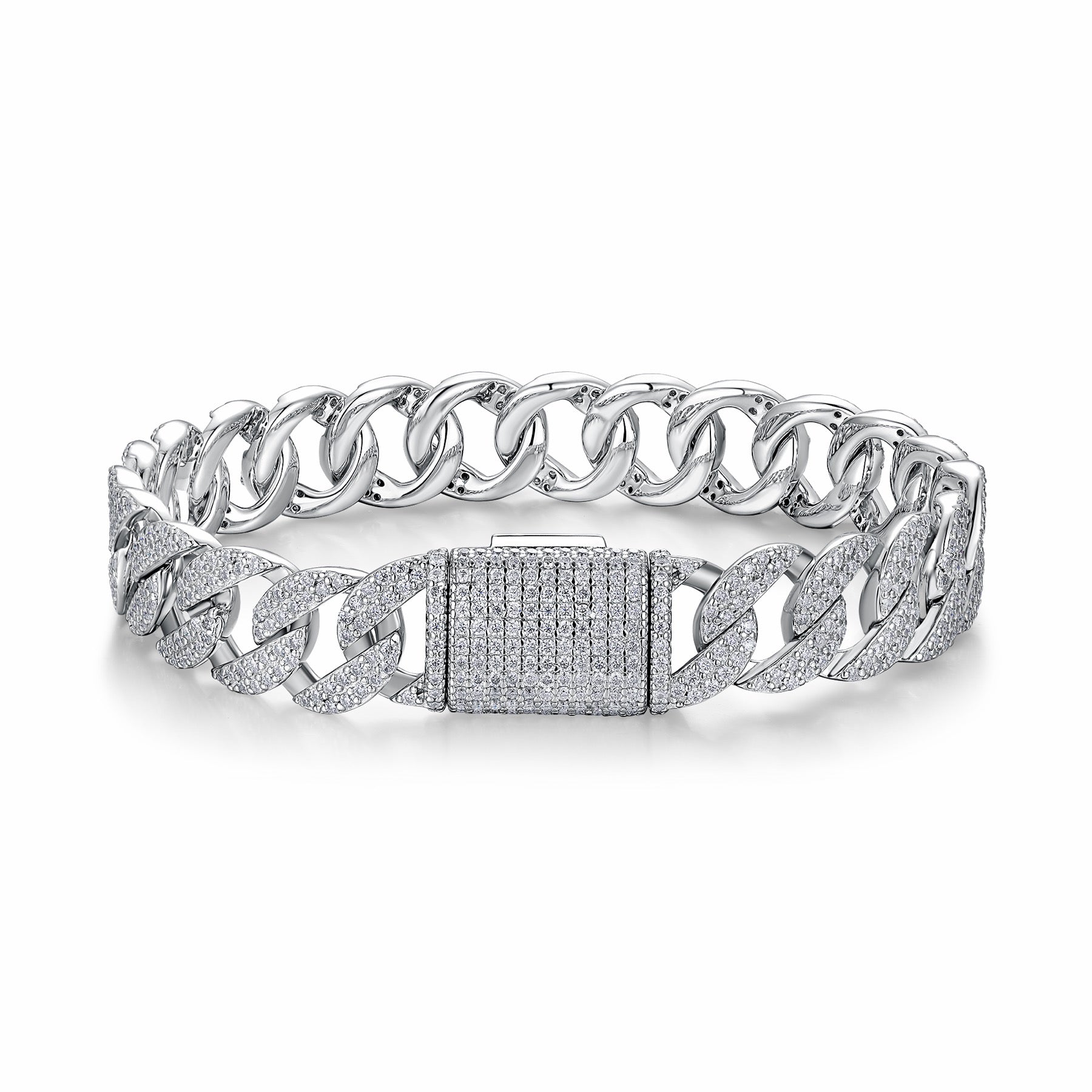 Nodulo Moissanite Cuban Link Bracelet in Sterling Silver