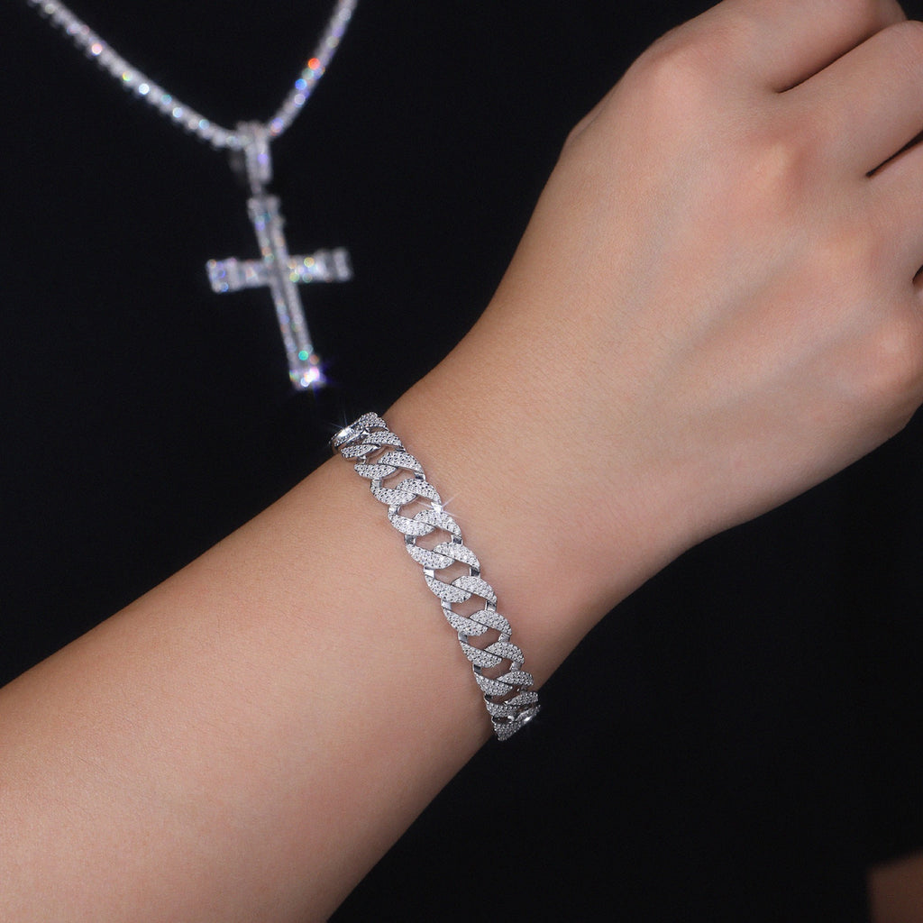 Nodulo Moissanite Cuban Link Bracelet in Sterling Silver
