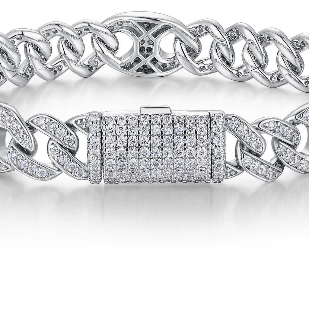 Vincolo Moissanite Cuban Link Bracelet in Sterling Silver — detail