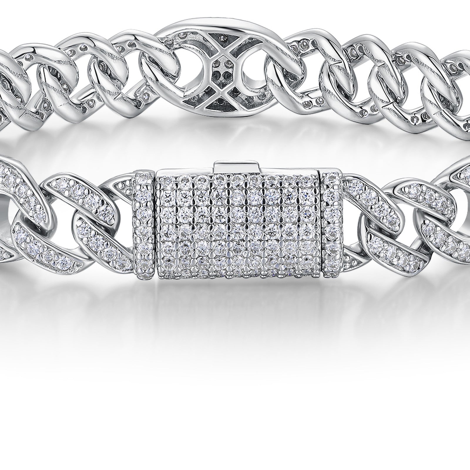 Vincolo Moissanite Cuban Link Bracelet in Sterling Silver — detail