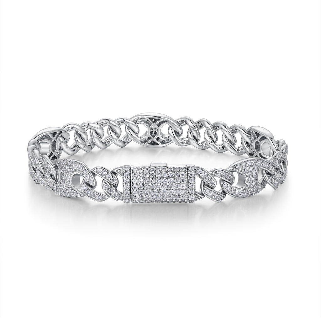Vincolo Moissanite Cuban Link Bracelet in Sterling Silver