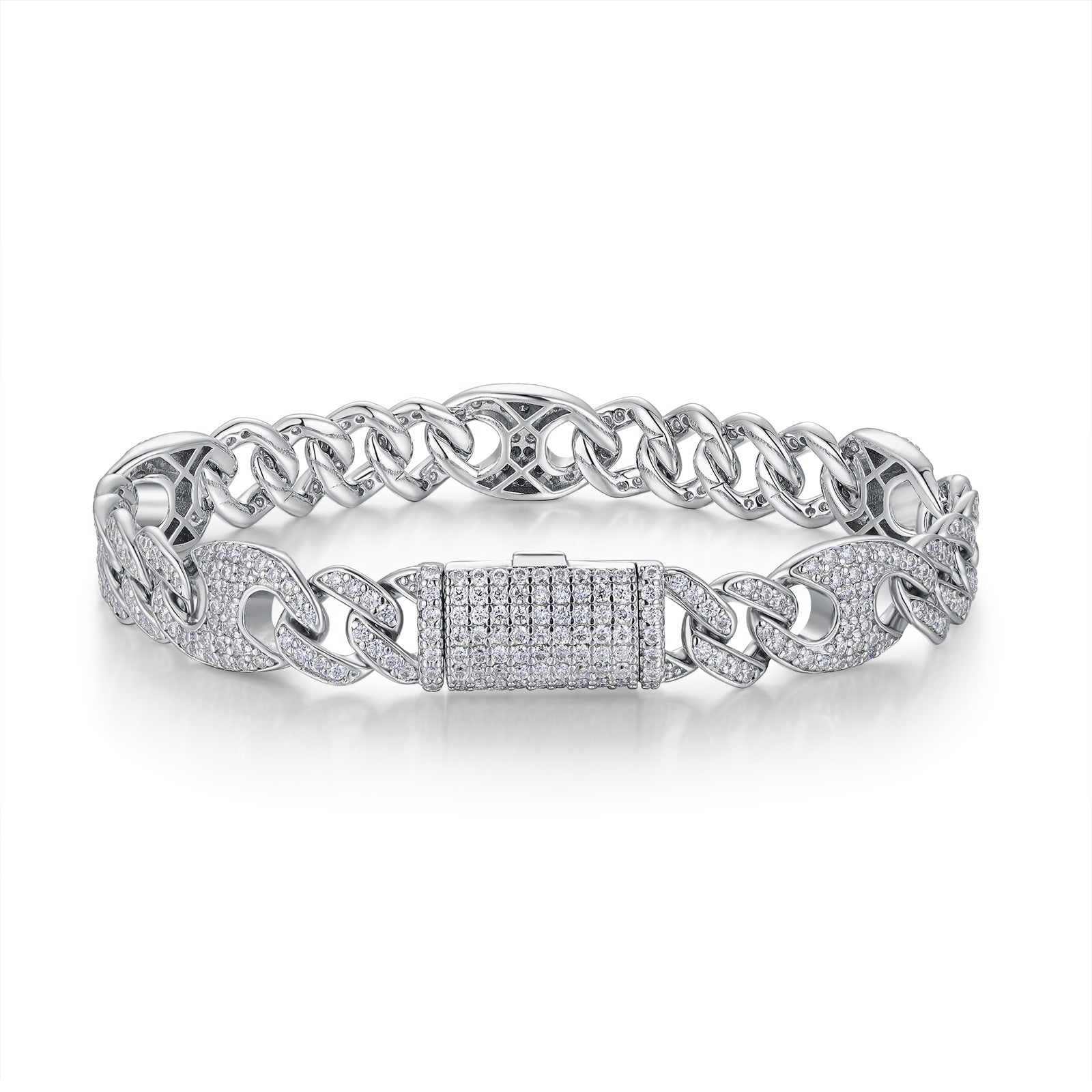 Vincolo Moissanite Cuban Link Bracelet in Sterling Silver