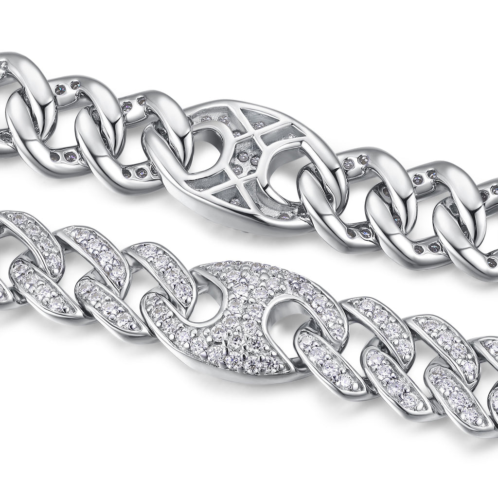 Vincolo Moissanite Cuban Link Bracelet in Sterling Silver