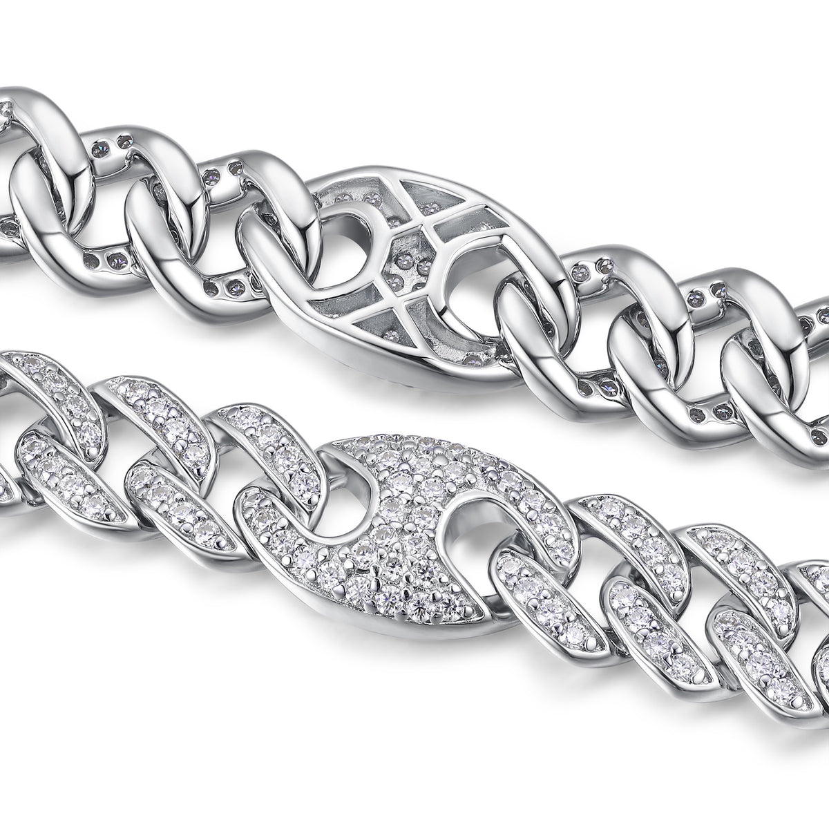 Vincolo Moissanite Cuban Link Bracelet in Sterling Silver