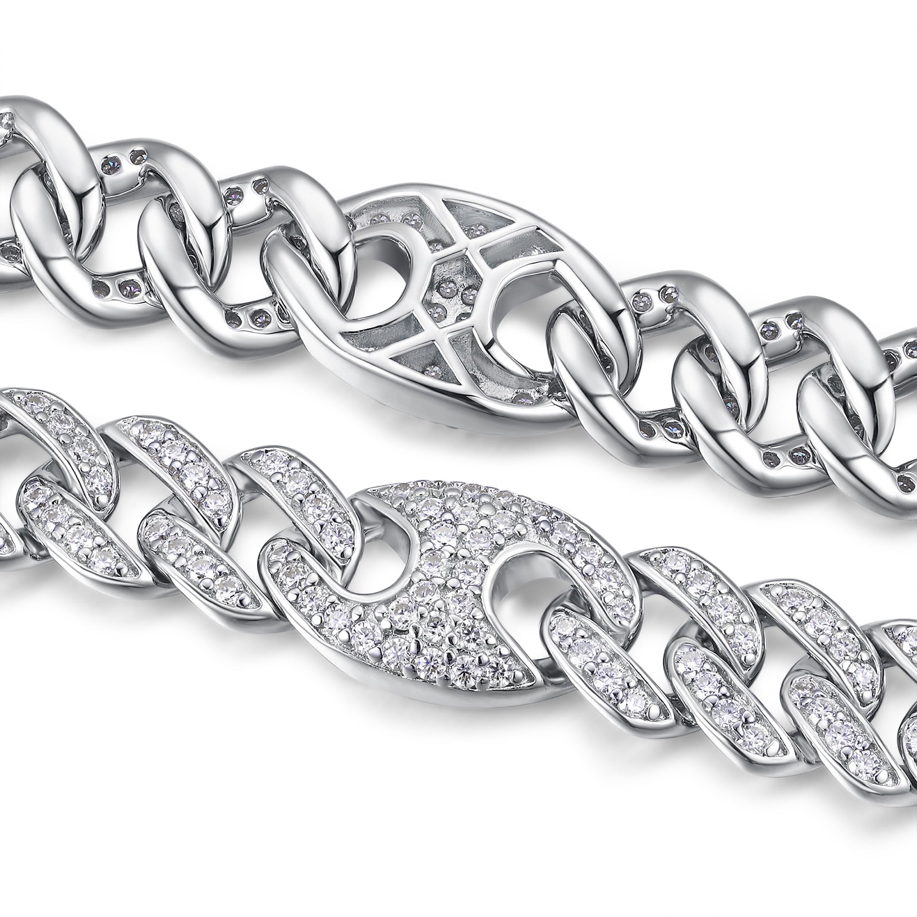 Vincolo Moissanite Cuban Link Bracelet in Sterling Silver