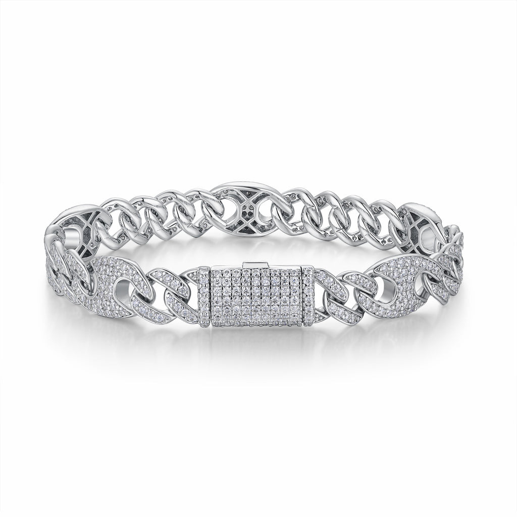 Vincolo Moissanite Cuban Link Bracelet in Sterling Silver