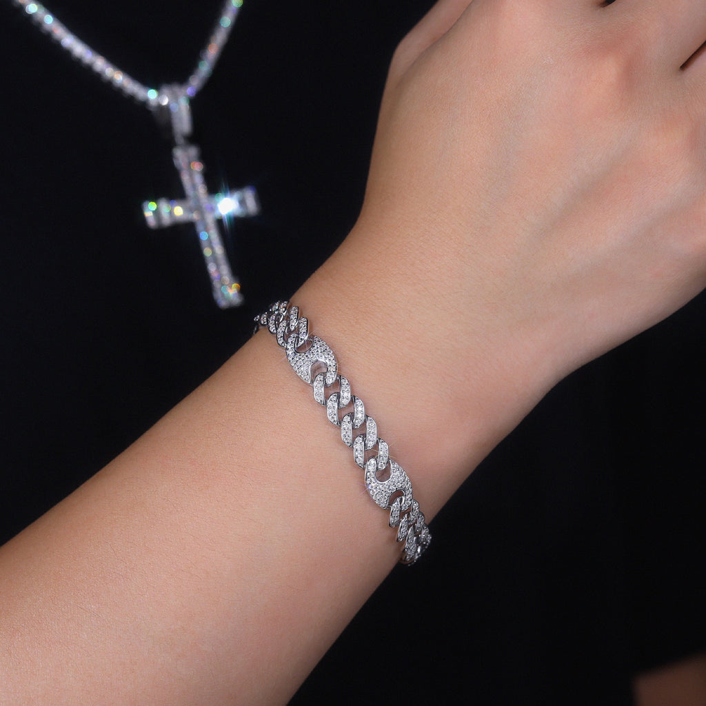 Vincolo Moissanite Cuban Link Bracelet in Sterling Silver