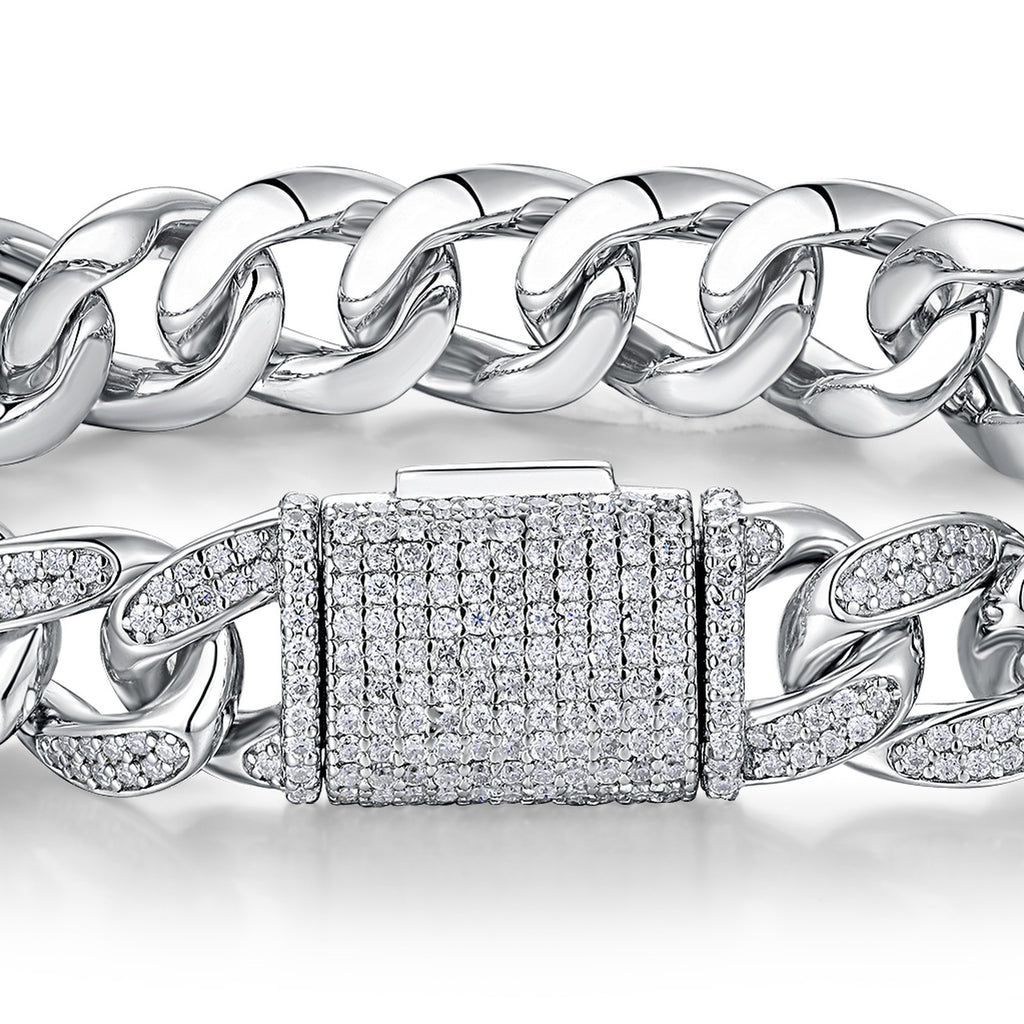 Maglione Moissanite Cuban Link Bracelet in Sterling Silver — detail