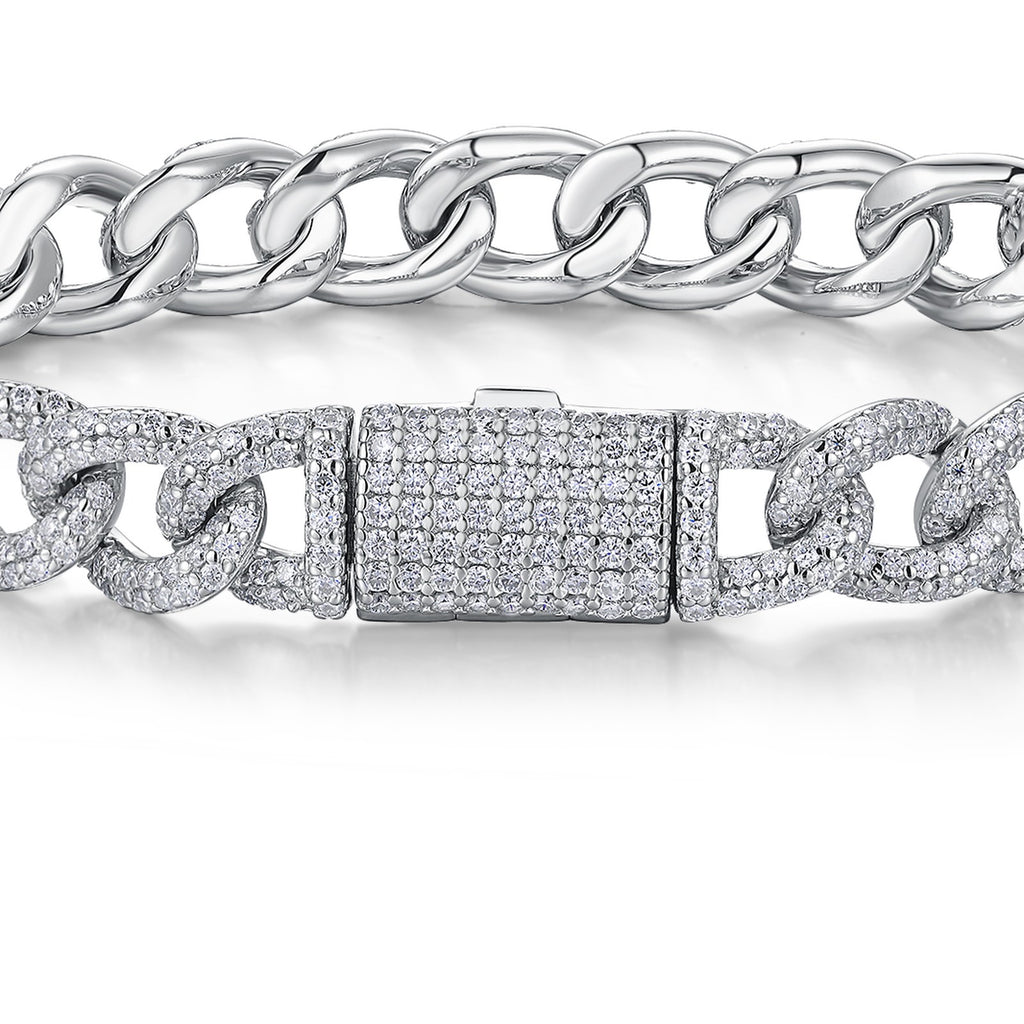 Catenaccio Moissanite Cuban Link Bracelet in Sterling Silver — detail