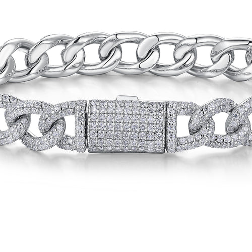 Catenaccio Moissanite Cuban Link Bracelet in Sterling Silver — detail