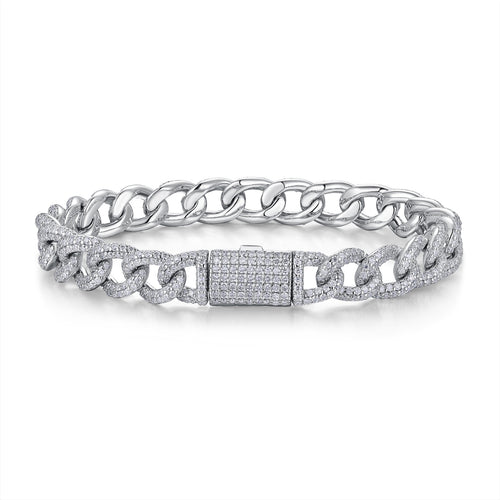 Catenaccio Moissanite Cuban Link Bracelet in Sterling Silver