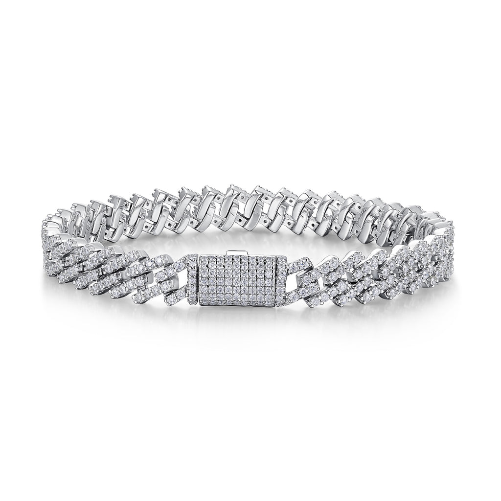 Anello2 Moissanite Cuban Link Bracelet in Sterling Silver