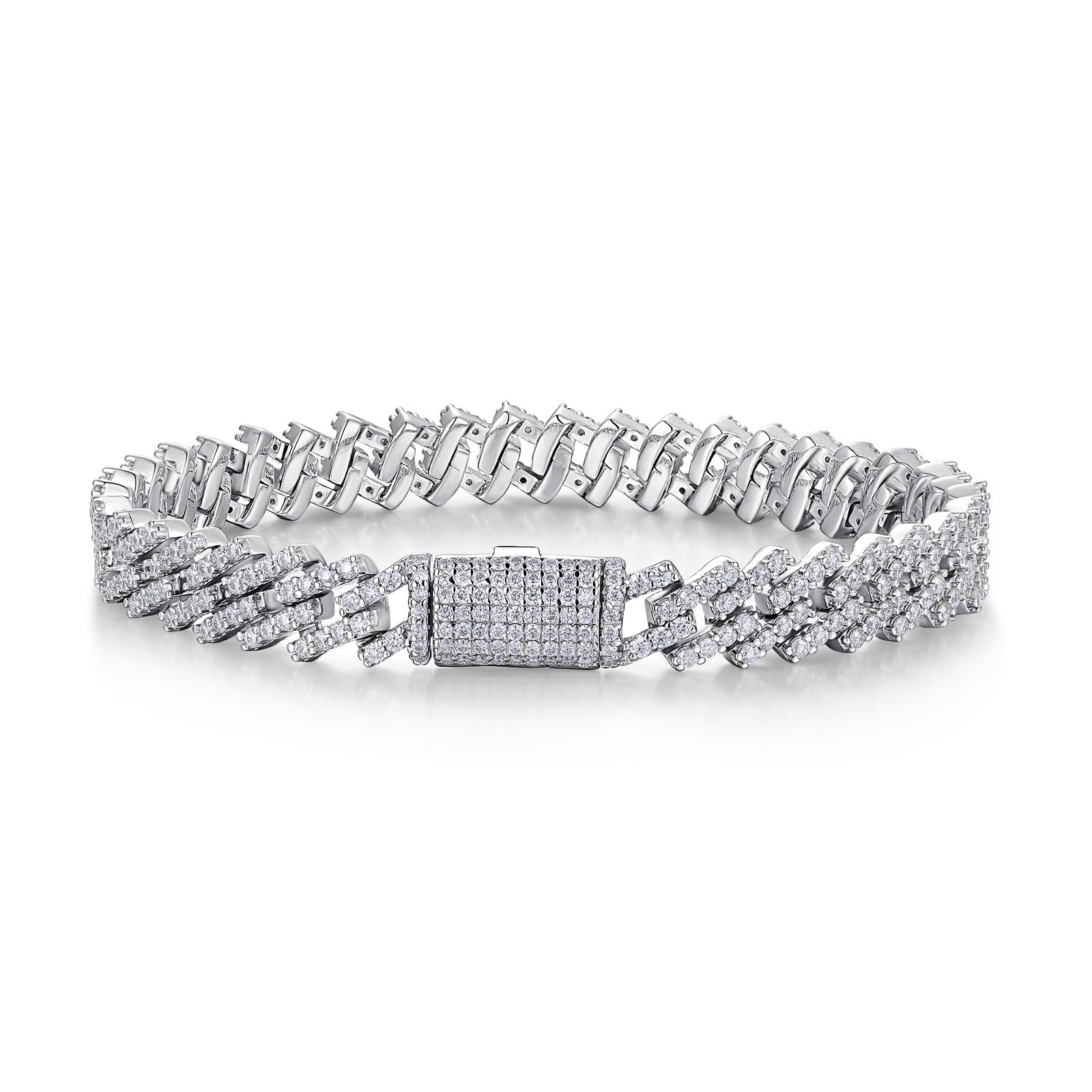 Anello2 Moissanite Cuban Link Bracelet in Sterling Silver